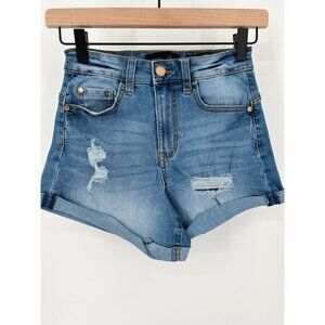 Kendall + Kylie The Icon Short Size 0/24 Distressed Rolled Hem  Denim
